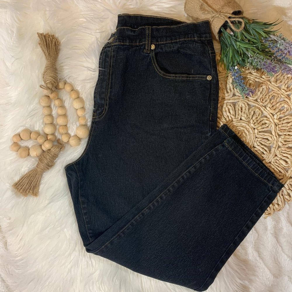 DIANE GILMAN BLACK DENIM TAPERED LEG JEANS SZ 16